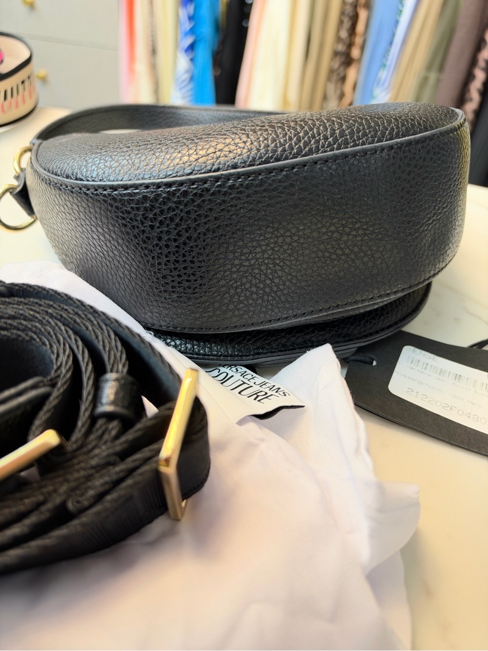 Versace Jeans Couture Black Leather Crossbody with Gold Crest Hardware - Picture 9 of 9
